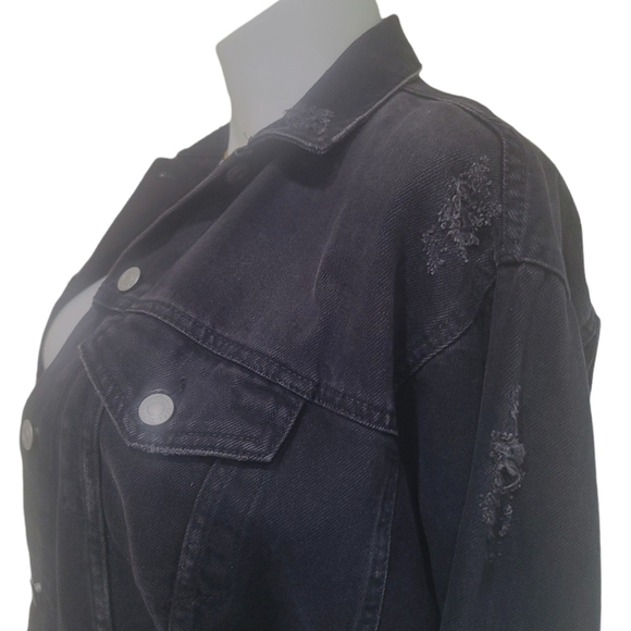 ZARA Distressed Black Denim *VLOGGER FAVORITE* Boyfriend Blazer Oversized Sz M - Picture 7 of 7